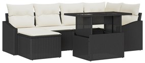 vidaXL Set καναπέ κήπου 7 τεμαχίων με μαξιλάρια Μαύρο Συνθετικό ρατάν