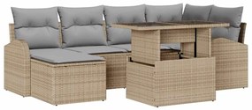 vidaXL Σετ Καναπέ Κήπου με μαξιλάρι 7 pcs μπεζ και ανοιχτό γκρι