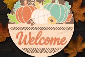 Σετ των 2 Intra απο ξύλο plywood Χρώμα wenge 3mm-4mm πάχος - Σήμα καλωσορίσματος Fall Pumpkin Δίασταση 15x15 cm INTRAFABR-80089916