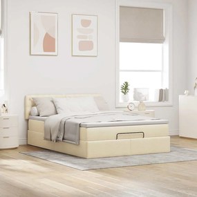 vidaXL Οθωμανικό κρεβάτι με στρώμα Cream 140x200cm ύφασμα