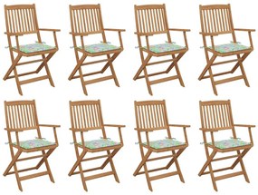 Καρέκλες Εξ. Χώρου Πτυσσόμενες 8 τεμ. Ξύλο Ακακίας &amp; Μαξιλάρια - Καφέ
