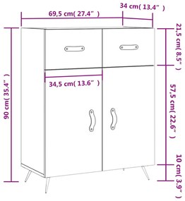 Ντουλάπι Γυαλιστερό Λευκό 69,5x34x90 εκ. Επεξεργασμένο Ξύλο - Λευκό