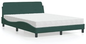 Κρεβάτι με Στρώμα Σκούρο Πράσινο 140x200εκ. Βελούδινο - Πράσινο