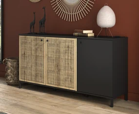 Insi Batam μπουφές με 3 πόρτες 160x40x81εκ. Helvezia Oak / Μαύρο  009.GM76