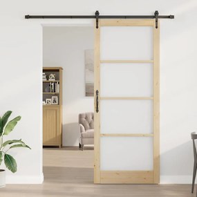vidaXL Συρόμενη Πόρτα Χειροκίνητος Καφέ 93 x 232 εκ. Ξύλο και μέταλλο
