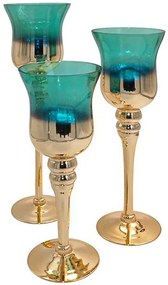Κηροπήγια (Σετ 3Τμχ) 374-224-376 40cm Blue-Gold Glass