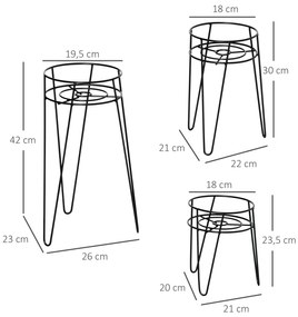 Outsunny Σετ 3 βάσεις για λουλούδια από μέταλλο, σετ βάσεων για φυτά, βάση για γλάστρα, κάτοχος για γλάστρα έως Ø16 cm Μαύρο