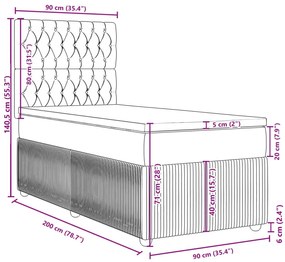 Κρεβάτι Boxspring με Στρώμα Ανοιχτό Γκρι 90x200 εκ. Υφασμάτινο - Γκρι