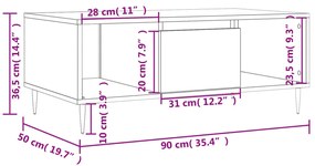 Τραπεζάκι Σαλονιού Γυαλ. Λευκό 90x50x36,5 εκ. Επεξεργ. Ξύλο - Λευκό