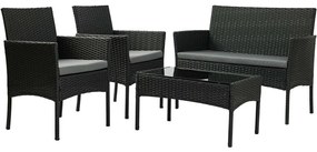 Σαλόνι κήπου Calma σετ 4τμχ rattan μαύρο-ύφασμα γκρι