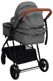 vidaXL Καροτσάκι Μωρού 2 σε 1 Ανοιχτό Γκρι / Μαύρο Ατσάλινο