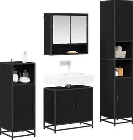 vidaXL Σετ Επίπλων Μπάνιου με ράφι 4 pcs Μαύρη Οξυά Επεξεργασμένο ξύλο