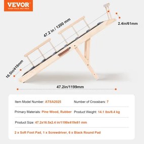 VEVOR Dog Ramp, Folding Pet Ramp for Bed, Adjustable Dog Ramp for Small, Large, Old Dogs &amp; Cats, Wooden Pet Ramp with 47.2&quot; Long Ramp, Adjustable from 13.8&quot; to 27.6&quot;, Suitable for Couch, Sofa, Car