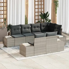 vidaXL Σετ Καναπέ Κήπου 7 Τεμαχίων με Μαξιλάρια Ανοιχτό Γκρι Πολυ Ράτταν