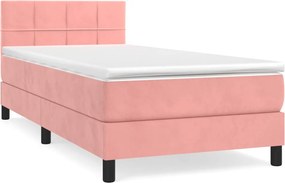 vidaXL Κρεβάτι Boxspring με Στρώμα Ροζ 90x200 εκ. Βελούδινο