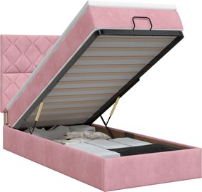 vidaXL Κρεβάτι Ottoman με στρώμα Ροζ 90 x 200 cm Βελούδο