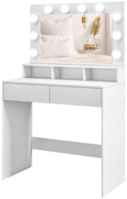 HOMCOM Τουαλέτα με φωτιζόμενο καθρέφτη, συρτάρια, 3 επιλογές φωτισμού, 10 λαμπτήρες, μοντέρνο έπιπλο μακιγιάζ σε λευκό