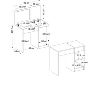Τουαλέτα με καθρέπτη Huma Megapap χρώμα λευκό 90x45x118,2εκ.