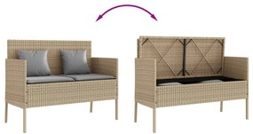 vidaXL Πάγκος Κήπου Μπεζ από Συνθετικό Ρατάν με Μαξιλάρια