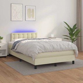 VidaXL Κρεβάτι Boxspring με Στρώμα & LED Κρεμ 120x200 εκ. Συνθ. Δέρμα