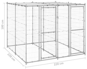 Κλουβί Σκύλου Εξ. Χώρου με Στέγαστρο 4,84 μ² Γαλβ. Χάλυβας - Ασήμι