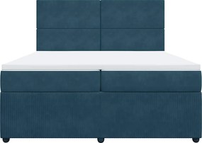 vidaXL Κρεβάτι Boxspring με Στρώμα Μπλε 200x200 εκ. Βελούδινο