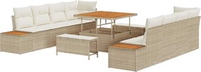 vidaXL Σετ Καναπέ Κήπου με μαξιλάρι 11 pcs Μπεζ Πολυ ράταν