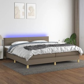 Κρεβάτι Boxspring με Στρώμα &amp; LED Taupe 200x200 εκ. Υφασμάτινο