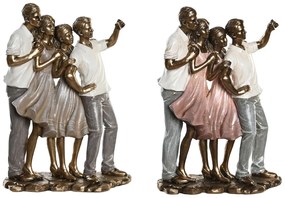 Διακοσμητική Φιγούρα DKD Home Decor 18 x 10 x 25 cm Ροζ Χρυσό Λευκό Οικογένεια (x2)