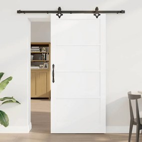 vidaXL Συρόμενη Πόρτα  με Σετ Εξαρτημάτων Λευκή 93x202 εκ Στερεό Ξύλο Πεύκου