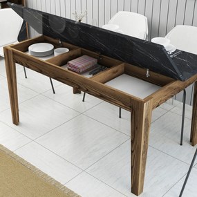 ΤΡΑΠΕΖΙ STANDARD HM9507.05 ΜΕΛΑΜΙΝΗ ΚΑΡΥΔΙ-ΜΑΥΡΟ ΜΑΡΜΑΡΟ ΜΕ ΑΠΟΘ.ΧΩΡΟ 145x88x75Yεκ.