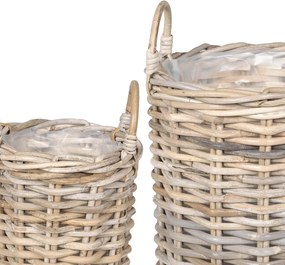 vidaXL Καλάθι Φυτευτή με αποθήκευση 2 pcs Γκρι Ρατάν Κούμπου