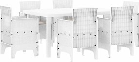 vidaXL Σέτ φαγητού για κήπο 7 pcs Λευκό Rattan Polt
