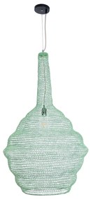 GloboStar® KENTUCKY 01885 Vintage Κρεμαστό Φωτιστικό Οροφής Μονόφωτο 1 x E27 AC220-240V IP20 - Φ60 x Υ90cm - Τιρκουάζ Μεταλλικό Πλέγμα - 5 Χρόνια Εγγύηση