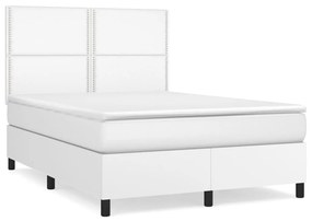 Κρεβάτι Boxspring με Στρώμα Λευκό 140x190εκ.από Συνθετικό Δέρμα - Λευκό