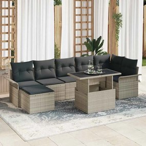 vidaXL Σετ Καναπέ Κήπου με μαξιλάρι 8 pcs Ανοιχτό γκρι Πολυ ράταν