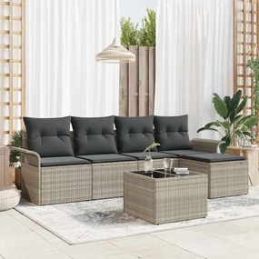 vidaXL Σετ Καναπέ Κήπου με μαξιλάρι 6 pcs Ανοιχτό γκρι Πολυ ράταν