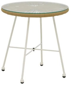 Acapulco table white metal - pe rattan in natural shade D50x50cm 50x50x50 εκ.