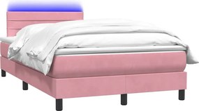 vidaXL Κρεβάτι Boxspring με Στρώμα &amp; LED ροζ 120x220 cm Βελούδινο