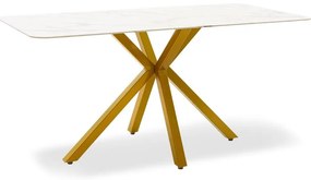 Τραπέζι Paris γυαλί 8mm σχέδιο μαρμάρου-χρυσό 160x80x75εκ 160x80x75 εκ.