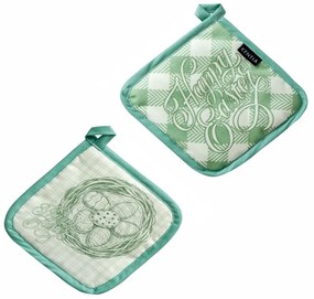 Πιάστρες Easter 24 05 (Σετ 2τμχ) Green-Ecru Kentia 20x20cm Cotton-Polyester