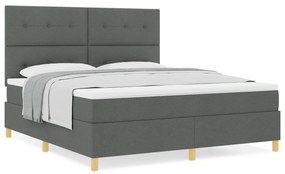 vidaXL Κρεβάτι Box Spring με στρώμα Σκούρο γκρι Σούπερ Κινγκ Ύφασμα