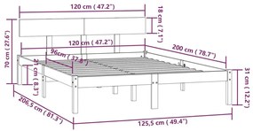 Πλαίσιο Κρεβατιού 120 x 200 εκ. από Μασίφ Ξύλο Πεύκου - Καφέ