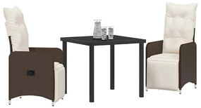 vidaXL Σέτ φαγητού για κήπο με μαξιλάρι 3 pcs Καφέ Πολυ ράταν