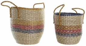 Σετ Καλαθιών DKD Home Decor Πορτοκαλί Πράσινο Θαλασσινό γρασίδι (35 x 22 x 46 cm) (2 pcs)