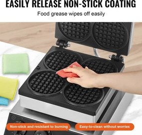 VEVOR 4PCS Commercial Waffle Maker Round Waffle Iron Machine 1750W Non-Stick