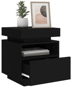 vidaXL Κομοδίνα με Φώτα LED 2 τεμ. Μαύρα 40x39x48,5 εκ.