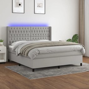 Κρεβάτι Boxspring με Στρώμα &amp; LED Αν.Γκρι 160x200εκ. Υφασμάτινο