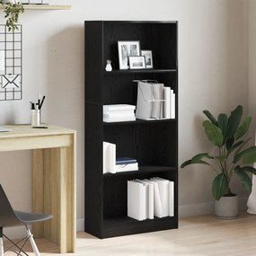 vidaXL Μαύρη Βιβλιοθήκη Δρυς - 60 x 24 x 143 εκ - Κατασκευασμένη από μηχανικά επεξεργασμένο ξύλο