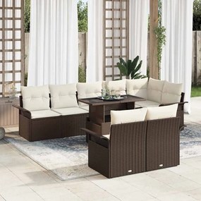 vidaXL Σετ Καναπέ Κήπου με μαξιλάρι 9 pcs Καφέ Πολυ ράταν